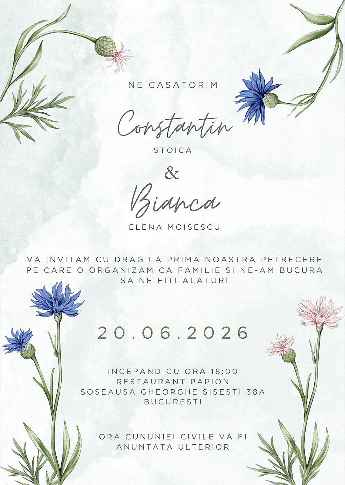 Invitatia Constantin Stoica si Bianca Elena Moisescu